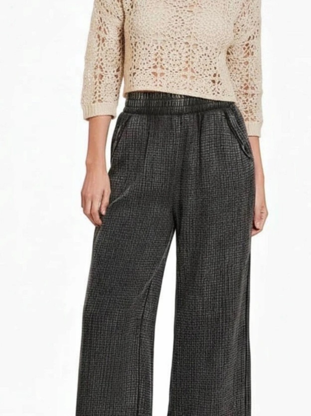 ZENANA washed double Gauze ,  Wide Leg Cotton Pants in Black